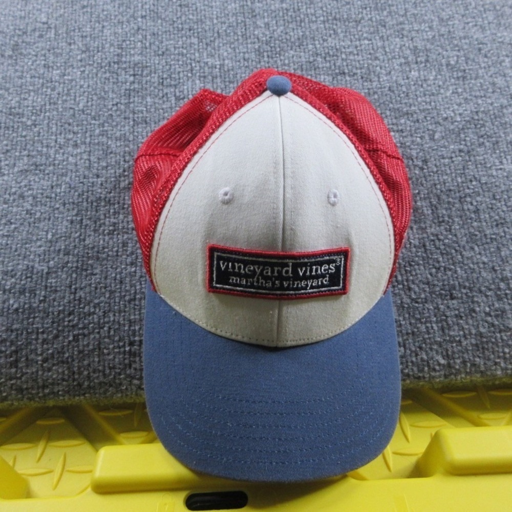 Vineyard Vines Hat Cap Snap Back White Red Blue Mesh Baseball Preppy Mens